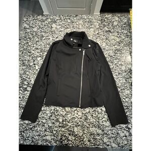 Ookie & Lala Black Asymmetrical Zip Moto Jacket High Neck Stretch Size M